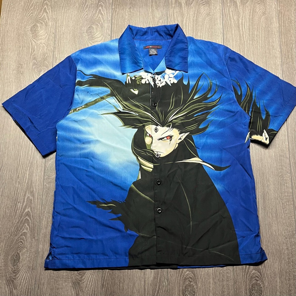 Vintage Anime Samurai Soldier Y2k Button Down Shirt Blue Extra Large XL Rare